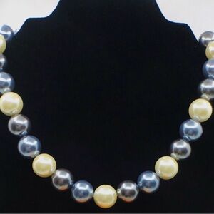 #93 - Vintage Blue and White Faux Pearl Silver Tone Necklace